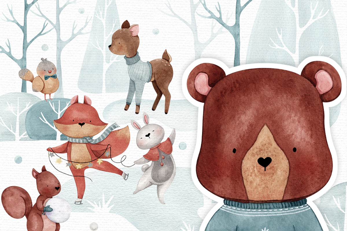 Winter Woodland animals clipart, an Illustration by Gau Silva Studio (Photo 1 of 4)