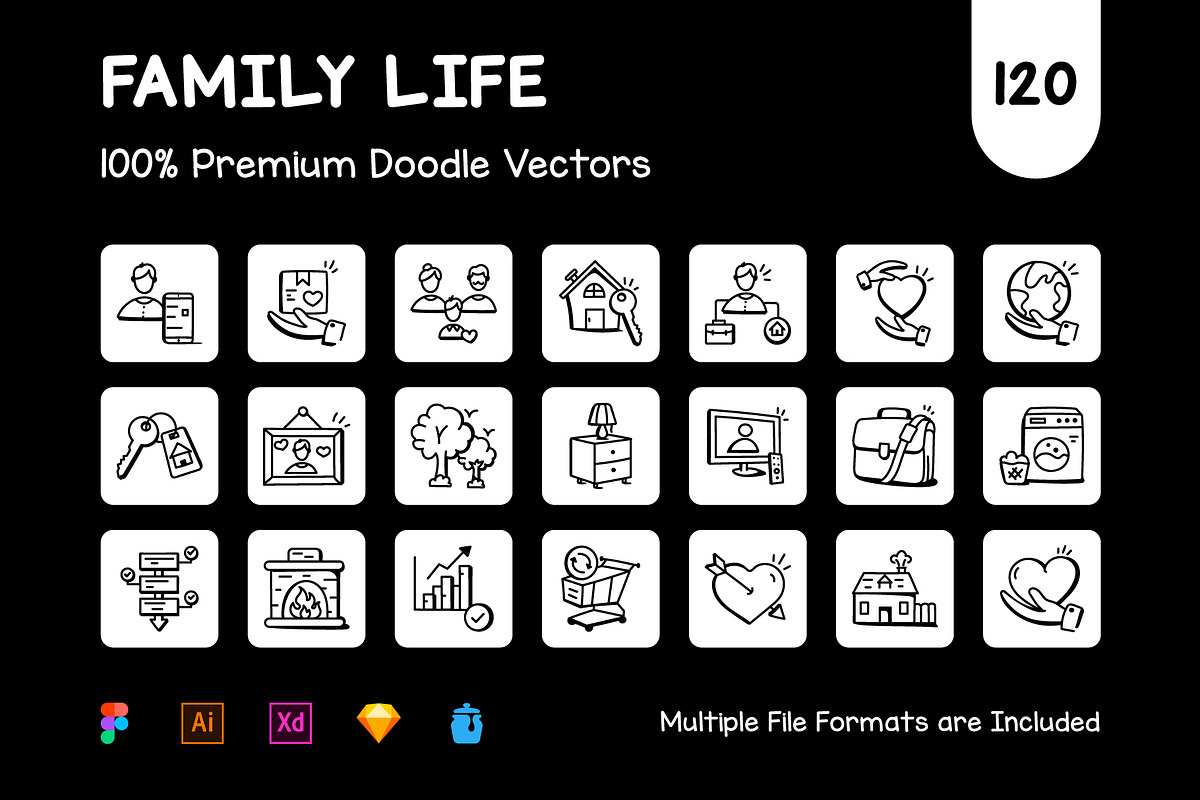 120 Hand Drawn Family Life Icons, an Outline Icon by Brickclay (Photo 2 of 6)