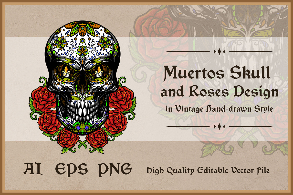 Muertos Skull and Rose Design Vector, an Illustration by vectstudio (Photo 1 of 3)