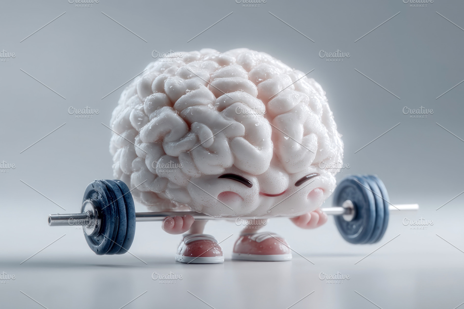Cute brain character lifting barbell showing mental strength fit, a Sports & Recreation Photo by José Manuel Gelpi