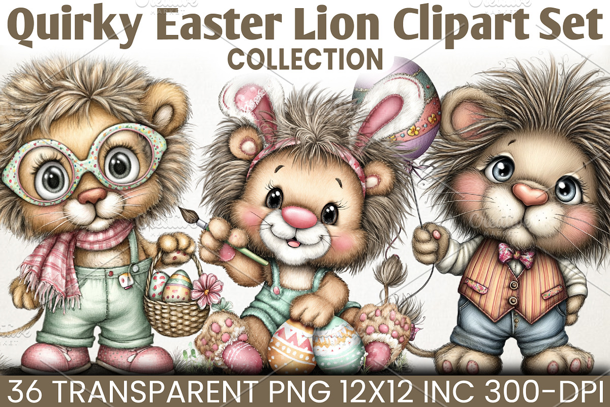 Quirky Easter Lion Clipart Bundle, an Animal Illustration by RobertsArt (Photo 1 of 5)