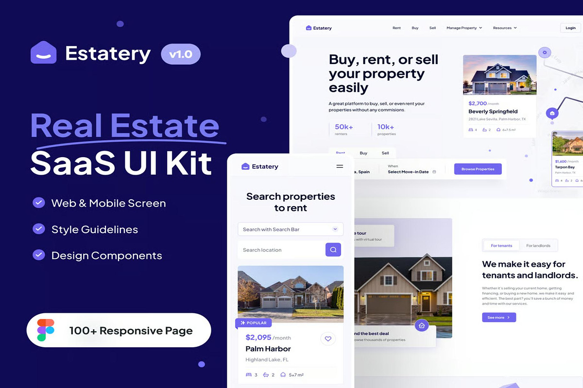 Estatery - Real Estate SaaS Web UI, an UI Kit Template by Creative Perspective (Photo 1 of 8)