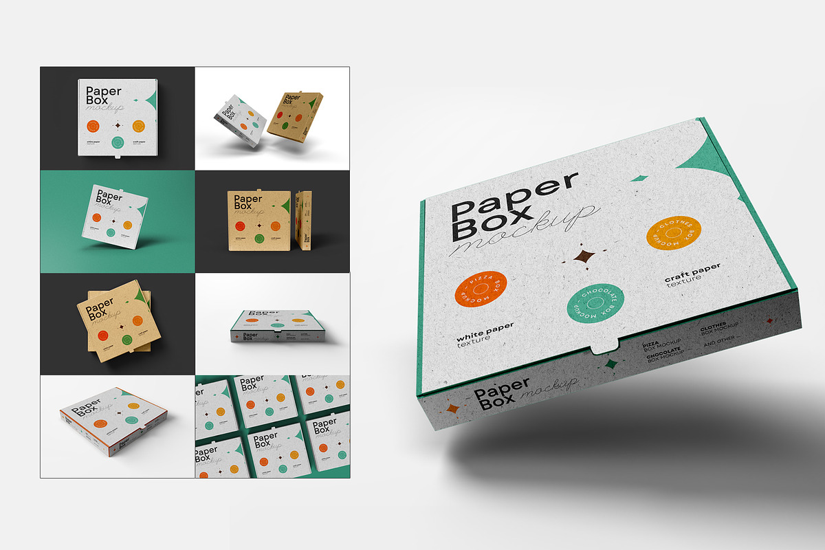 Paper Box Mockup, pizza, chocolate, a Packaging Mockup by dpi (Photo 1 of 7)