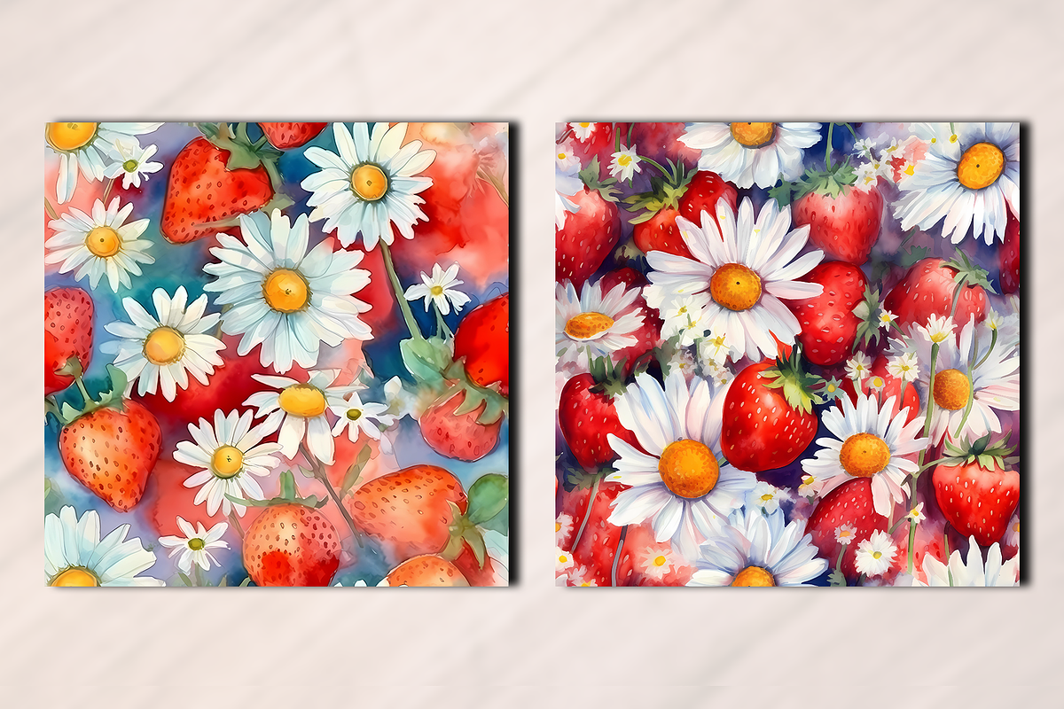 Watercolor Floral Strawberries, a Pattern Graphic by Leakedink (Photo 3 of 3)