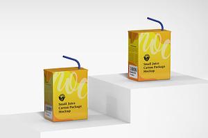 Small Juice Carton With Straw Mockup