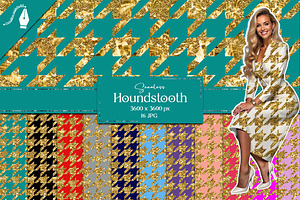 Gold Houndstooth Seamless Patterns, a Texture Graphic by Creative Matrix82