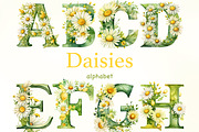 Daisies Alphabet Clipart, a Seasonal Illustration by GlamArtZhanna (Thumbnail 1 of 5)