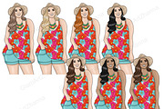 Bright Summer Girls Clipart, a Person Illustration by GlamArtZhanna (Thumbnail 2 of 4)