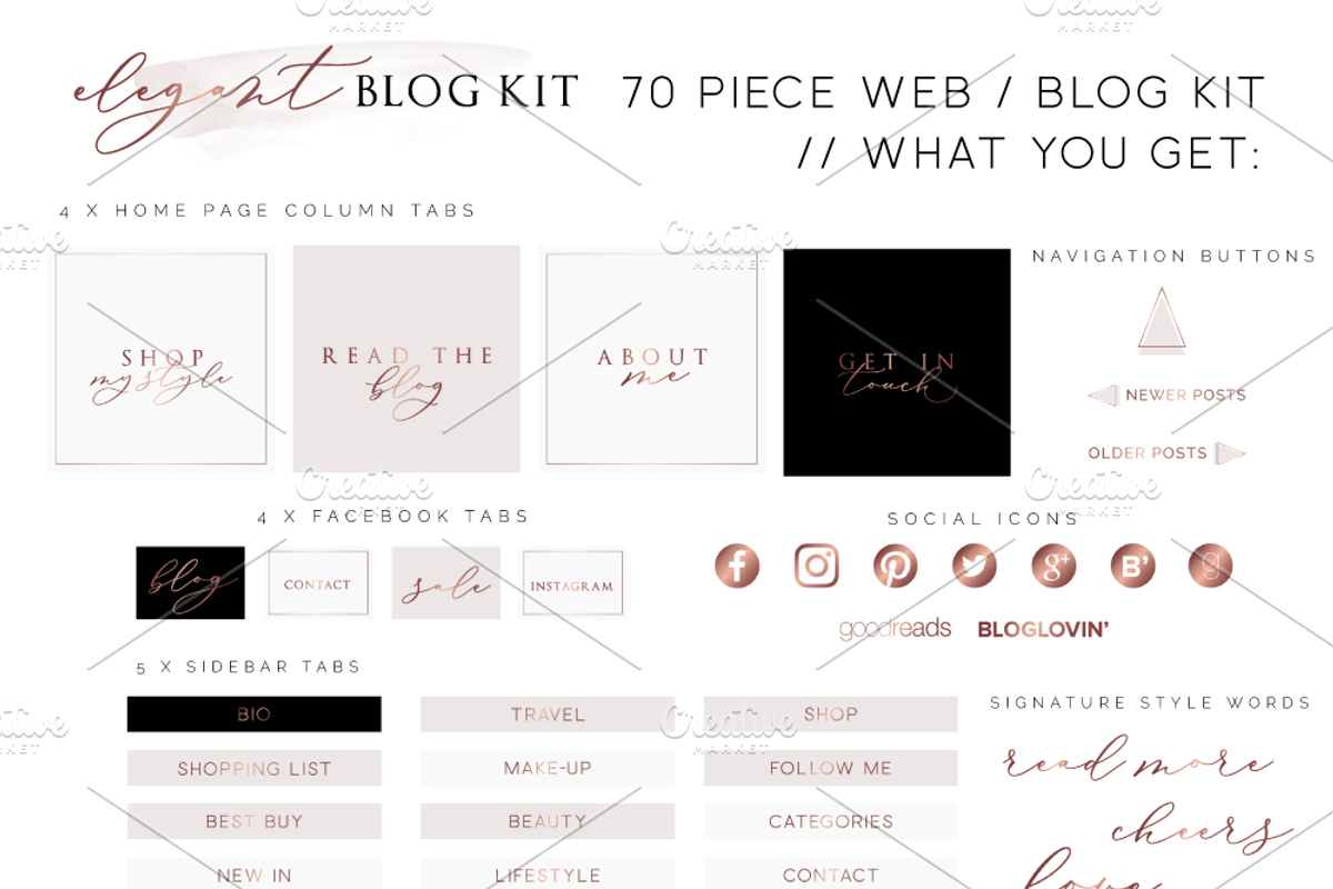 70 Piece Elegant Blog Kit, a Templates & Theme by Inky Jar Design Studio (Photo 3 of 8)