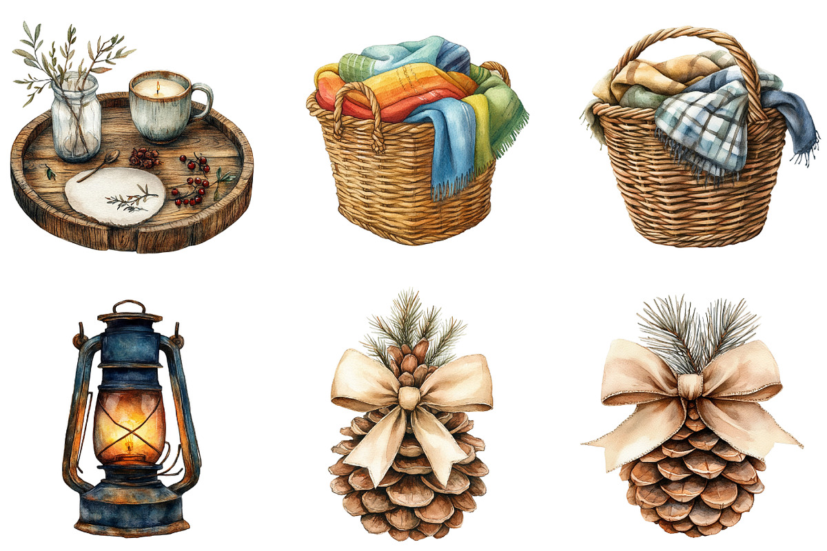 Watercolor Cozy Neutral Winter Clipa, an Illustration by DreamArtGraphic (Photo 3 of 5)