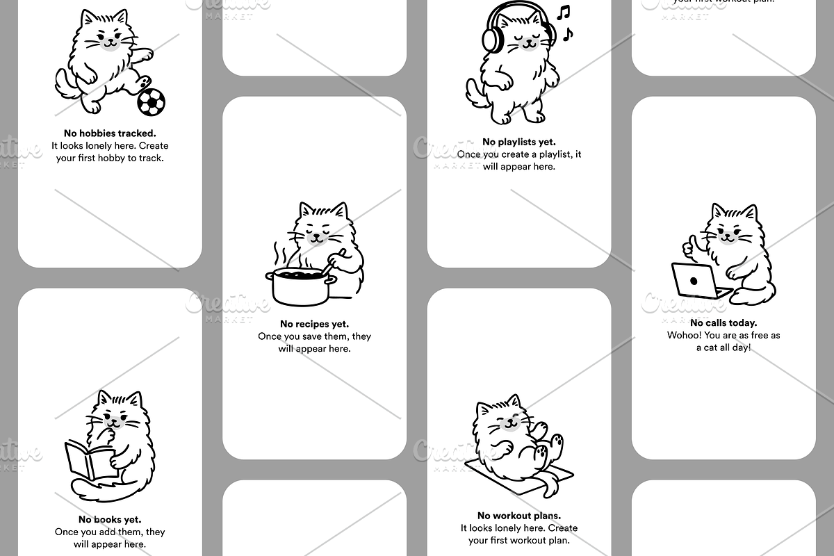 12 Hand-Drawn Cat Illustrations, an Empty State Illustration by Nimart (Photo 8 of 11)