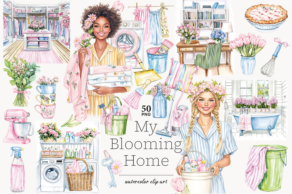 Spring Clipart | Cleaning Clip Art, a Seasonal Illustration by GlamArtZhanna (Photo 1 of 8)