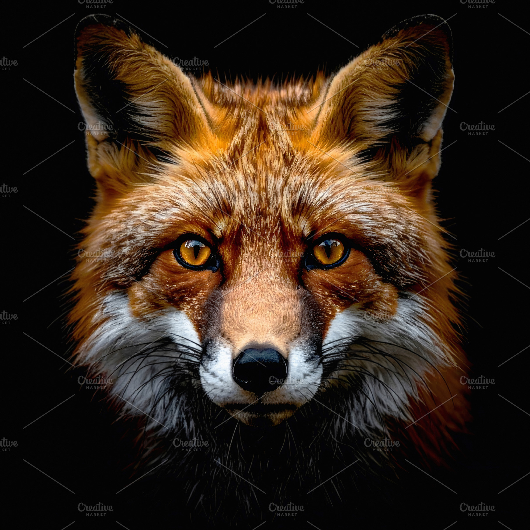 Intense closeup portrait of a red fox with piercing eyes, an Animal Photo by GoodGoods