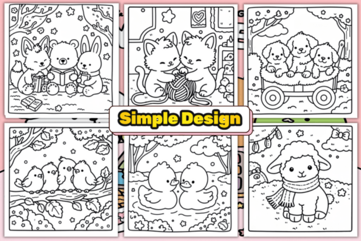 Cozy Friends Cute Coloring Pages, a Decorative Illustration by Akrinity Digital (Photo 2 of 4)