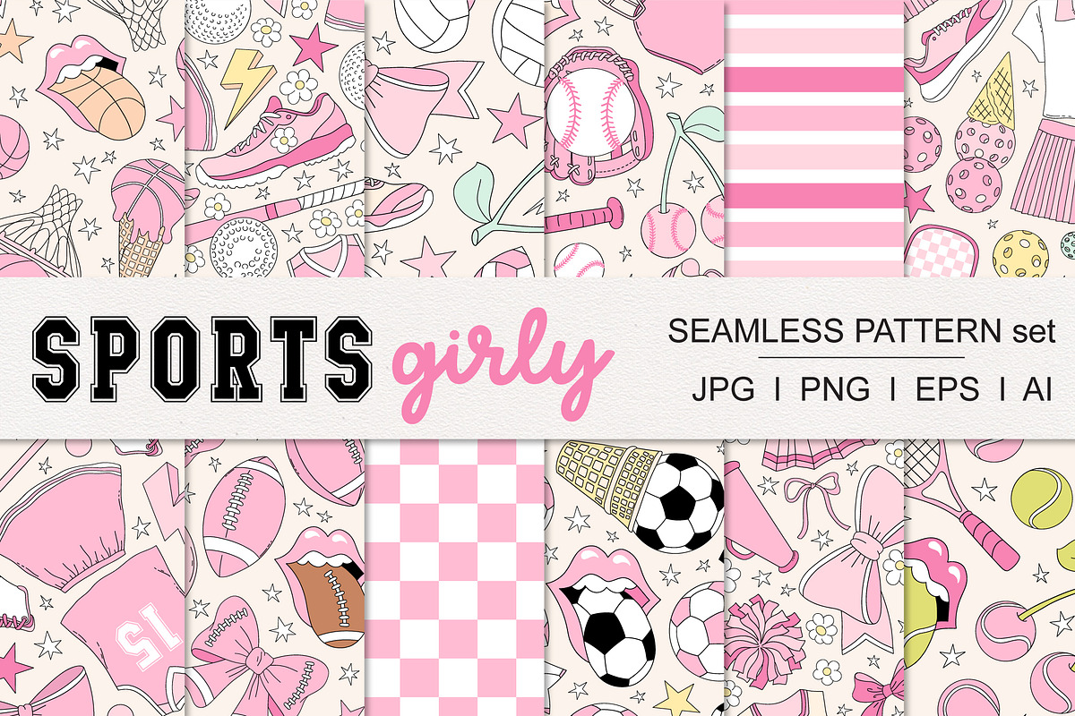 Coquette Girlie Sports pattern set, a Pattern Graphic by @olga.angelloz (Photo 1 of 2)