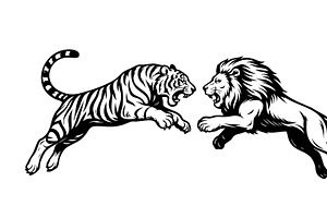 Vector of lion and tiger leaping, an Animal Illustration by yod67