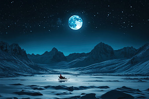 Santa flying across the North Pole, a Photo by Pavel_design