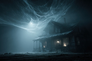 Haunted House Night Fog Giant Spider, a Photo by Pixeness Studio