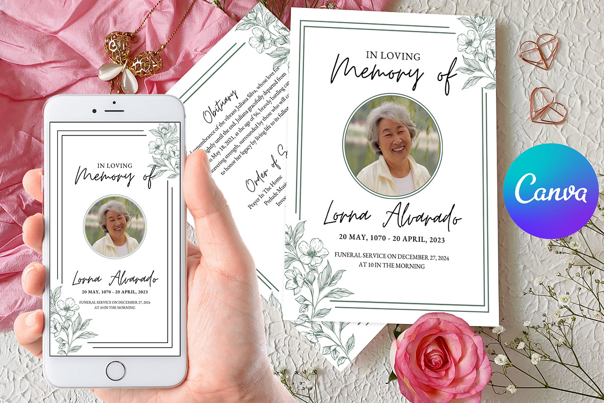 Minimalist Floral Funeral Invitation, an Invitation Template by SmmrDesign (Photo 2 of 8)