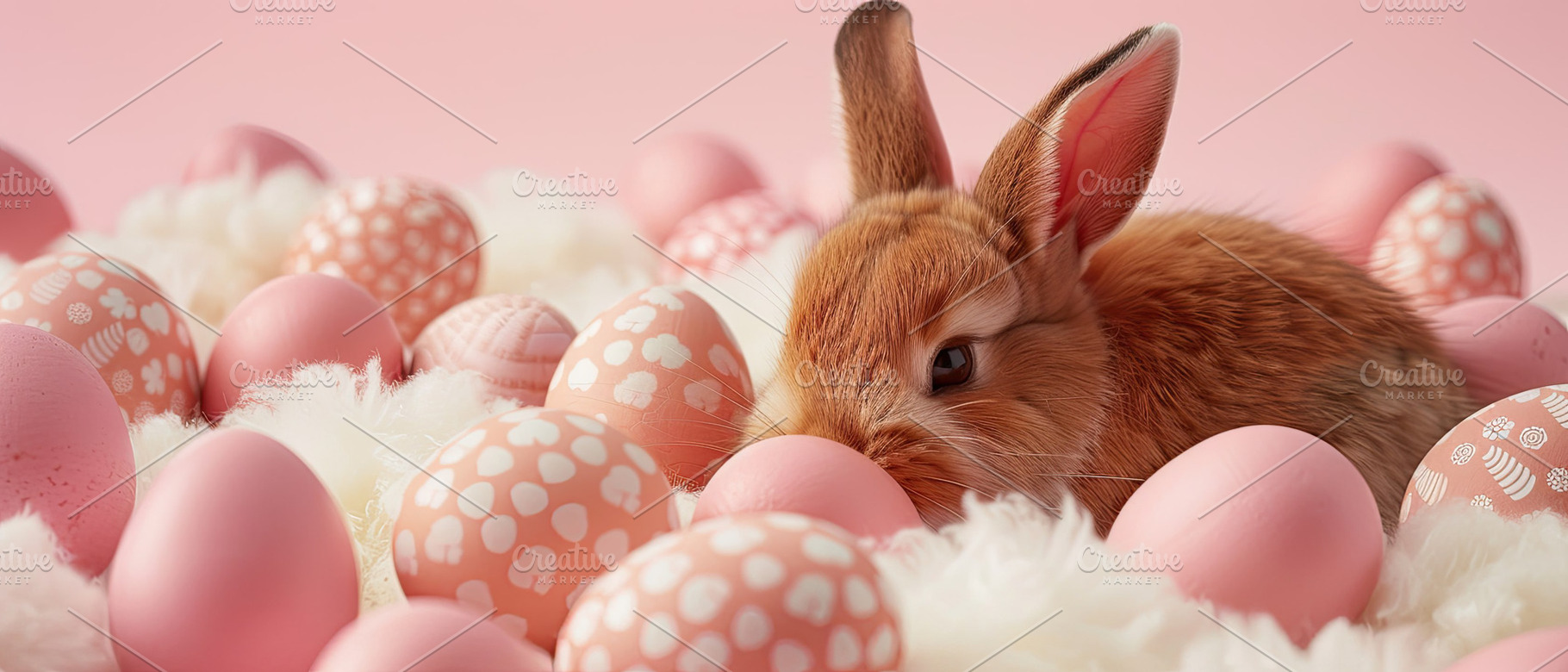 cute bunny with easter eggs, well ph, a Photo by LOGOCREATIVE