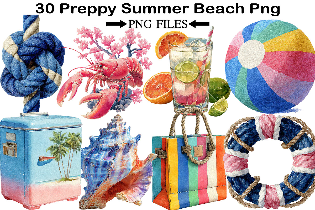 Preppy Summer Beach Png Sublimation, an Illustration by Black Bird Studio (Photo 1 of 5)