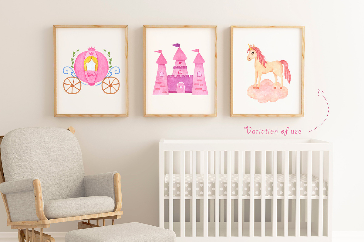 Watercolor Princess Castle Clipart, an Illustration by kate_illustration (Photo 4 of 6)