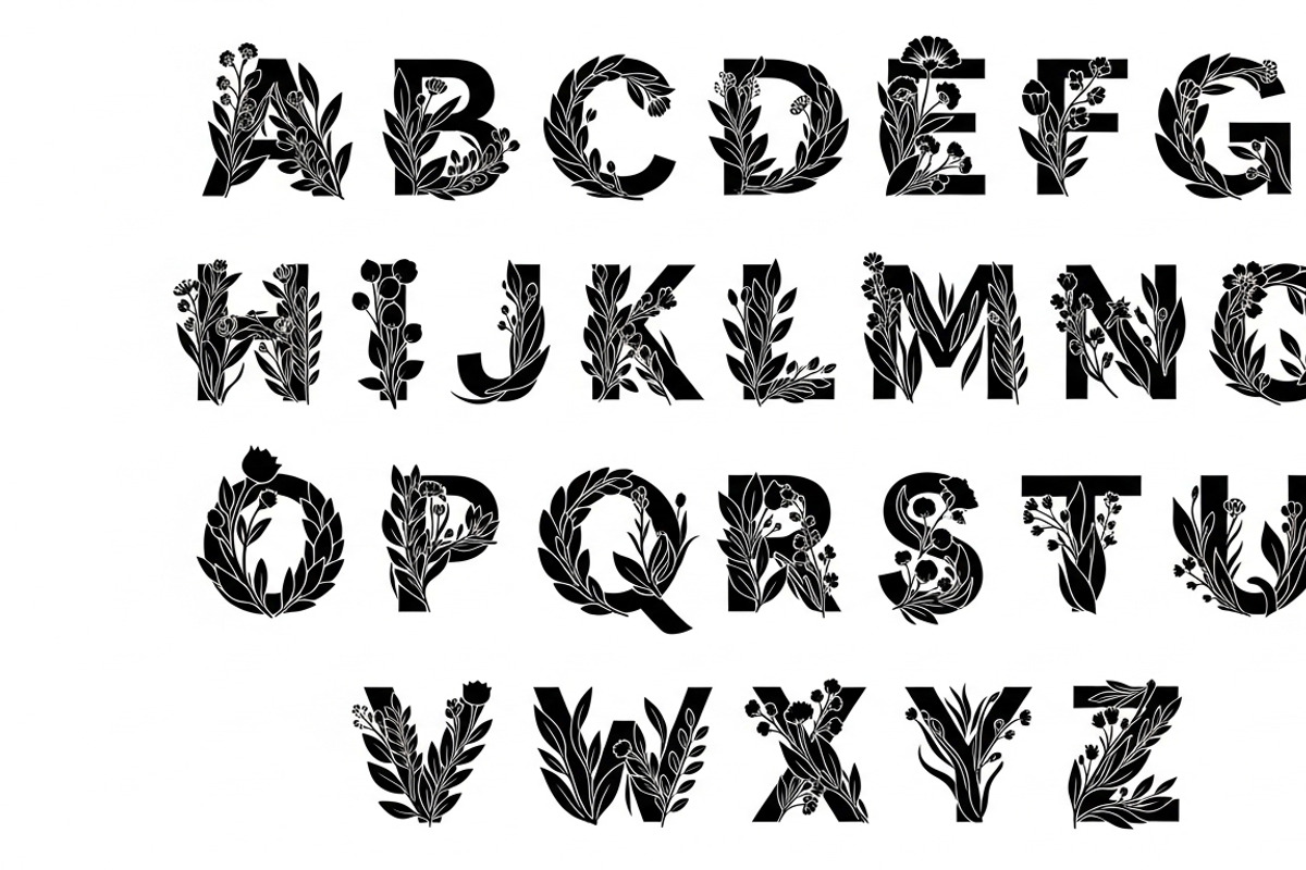 Beautiful flower alphabet set floral, an Illustration by Amazin_art (Photo 2 of 31)