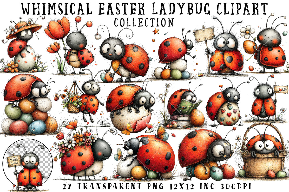 Whimsical Easter Ladybug Clipart, an Illustration by OK Design (Photo 1 of 6)