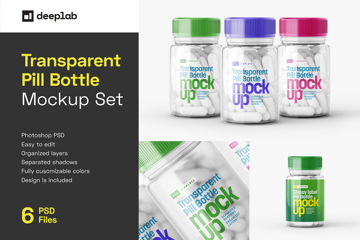 Transparent Pill Bottle Mockup Set, a Cups & Container Mockup by Deeplab (Photo 1 of 10)