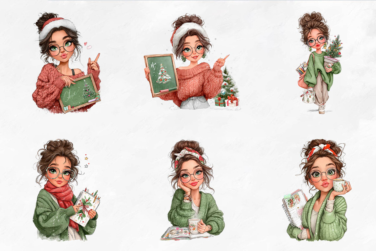 Christmas Teacher Characters, a Seasonal Illustration by CreationArt (Photo 9 of 9)