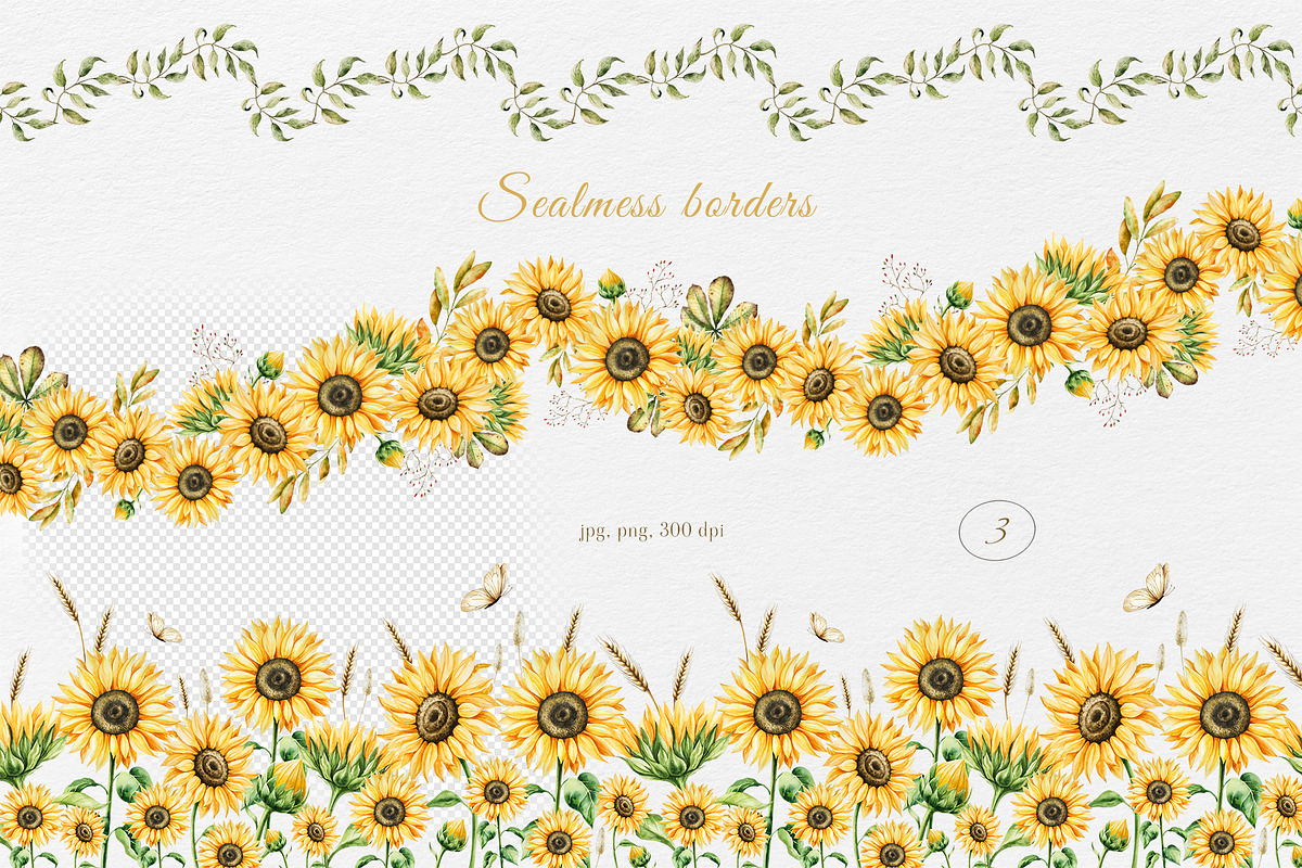 Watercolor Sunflowers Collection, a Seasonal Illustration by Navenzeles (Photo 5 of 12)