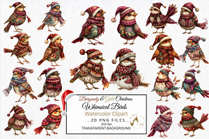 Watercolor Whimsical Birds Clipart, an Illustration by NiiiNArt