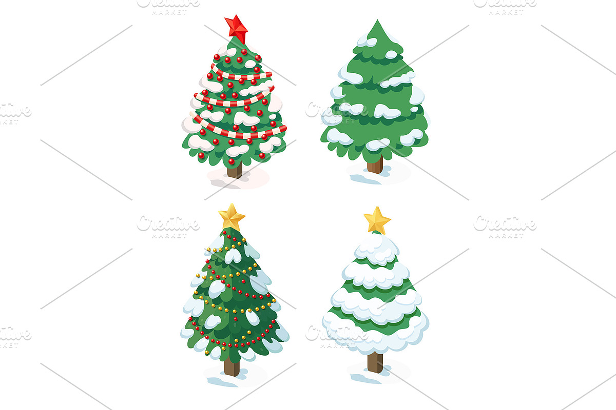 Set of isometric Christmas trees., a Seasonal Illustration by Booblgum (Photo 1 of 3)