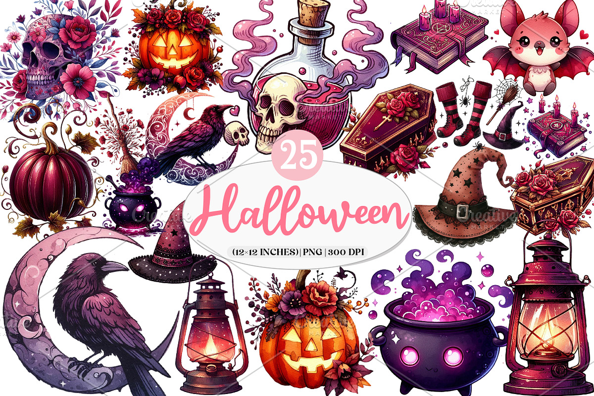 Burgundy & Halloween Sublimation png, an Illustration by Watercolor design (Photo 1 of 5)