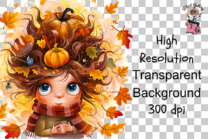 Funny Girl Fall Leaves Autumn PNG