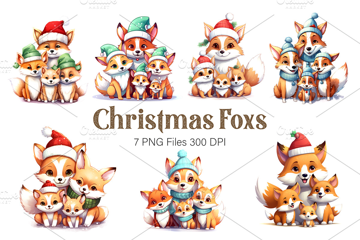 Cute Foxs With Christmas Santa Hat., an Animal Illustration by KENO Mascots (Photo 1 of 5)