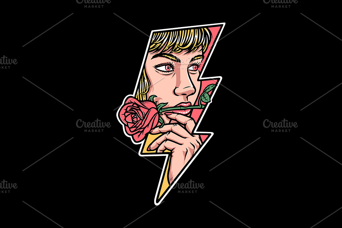 a beautiful woman is biting a rose, a Person Illustration by gunaonedesign (Photo 1 of 4)