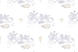 Hedgehog&Butterfly Seamless Pattern