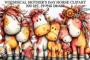 Whimsical Mother's Day Horse Clipart, an Illustration by Canvas Craft