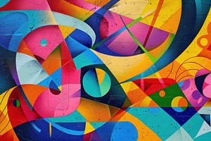 A Vibrant Abstract Graffiti Mural Featuring Geometric Shapes And Bold Colors In