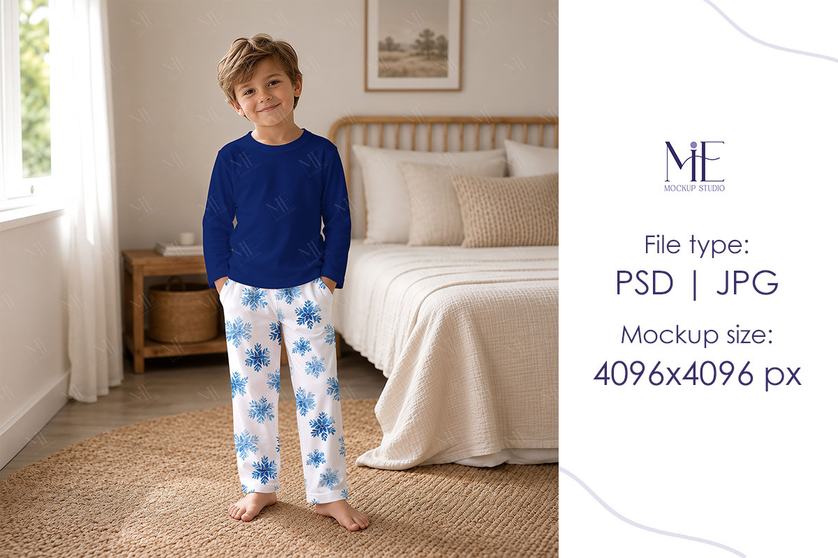 Kids Pajama Mockup Two Piece Pajama, a Shirt Mockup by Mie Mockup Studio (Photo 7 of 7)