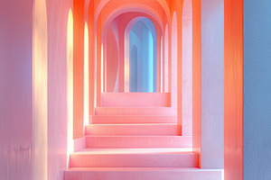 Vibrant neon arched corridor with pastel gradient lighting and s, an Abstract Photo by José Manuel Gelpi
