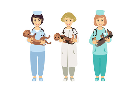 Veterinarians with dogs