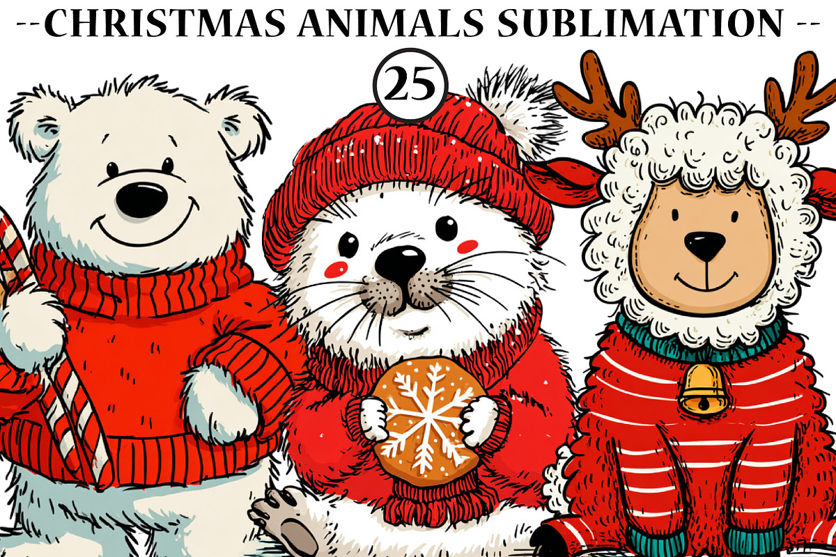 Christmas Animals Sublimation, an Illustration by CreationArt (Photo 1 of 5)