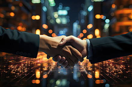 Business man handshake on the bokeh, a Photo by SaroStock