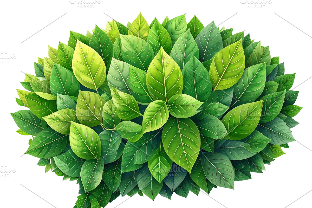 Speech bubble made of overlapping green leaves, a Healthcare Illustration by DanFLCreativo