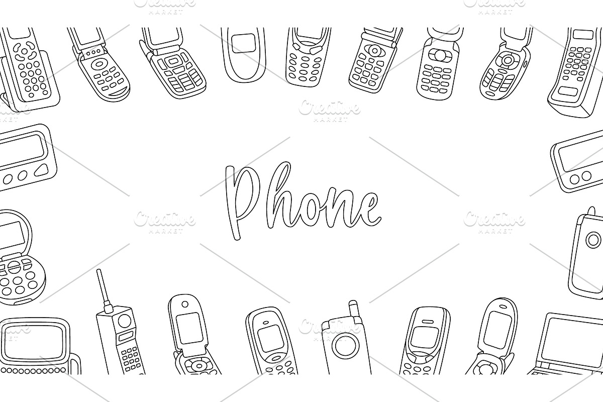 Mobile phones horizontal outline, a Technology Illustration by GraphiShop