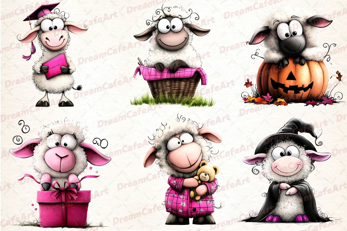 Quirky Sheep Clipart, an Illustration by DreamCafeArt (Photo 2 of 8)