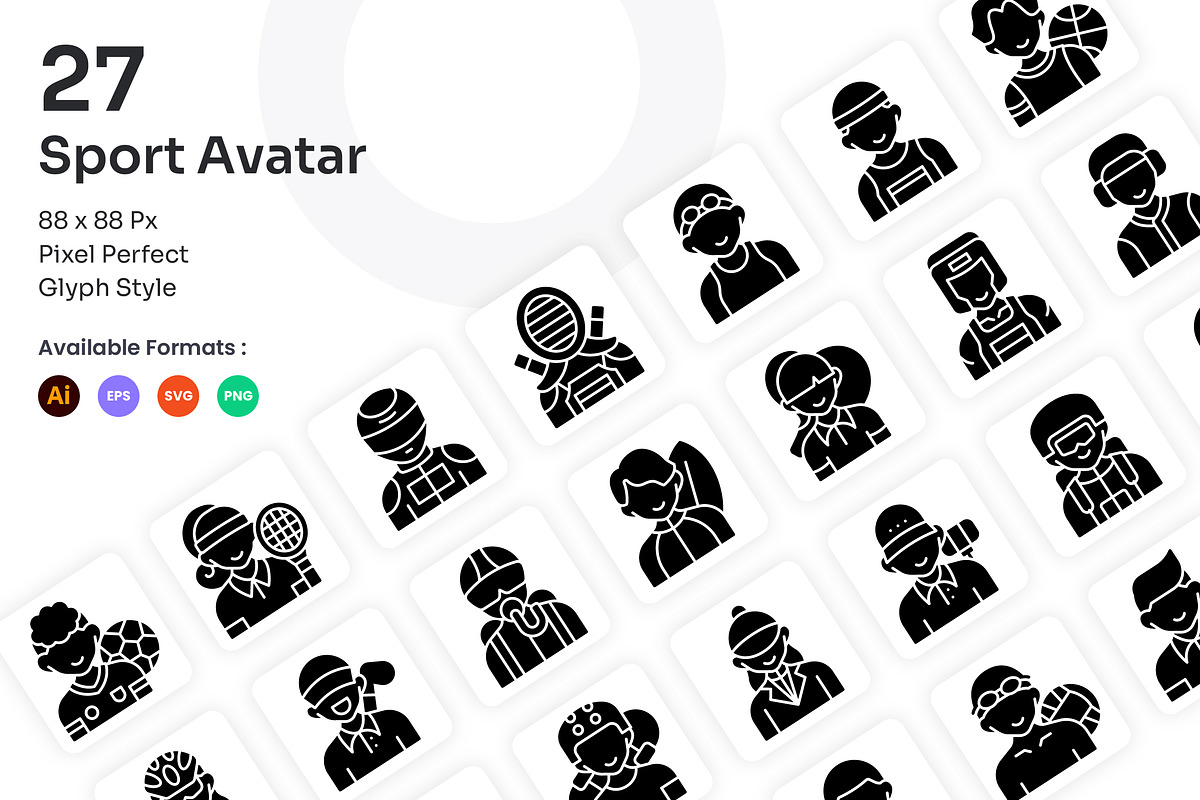 Sport Avatar Icons Set - Glyph, a Solid Icon by Kmg Design (Photo 1 of 2)