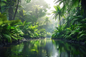 Green jungle with river, a Nature Photo by AlyaAnd